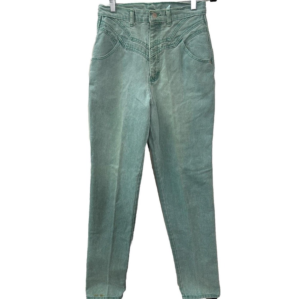 Vintage Roper Bareback Jeans Women's 11/12 Green Denim High Rise Western 28x34